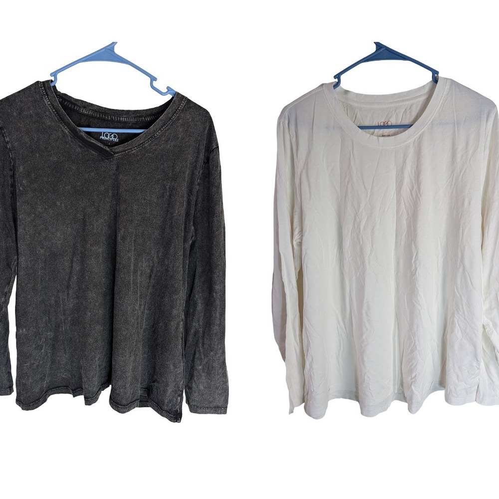 LOGO Principles by Lori Goldstein Knit Tops Women Large Black White Set of 2 L